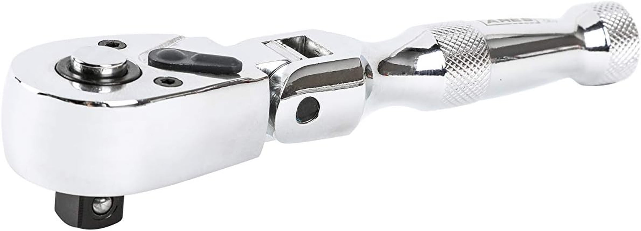 ARES 42043 Flex Head Stubby Ratchet - 1/4-Inch Drive 72-Tooth Precision Tool with Quick Release & Reversible Design - Durable Chrome Vanadium Steel with Mirror Polish Finish