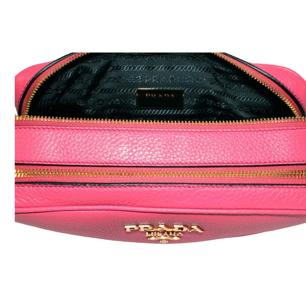 New Prada Peonia Pink Vitello Phenix Leather Double Zip Crossbody 1BH079