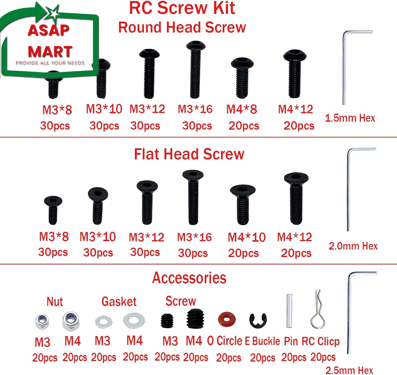 Universal RC Screw Assortment Kit - 520 Pieces for Traxxas, Arrma, Redcat, and HPI