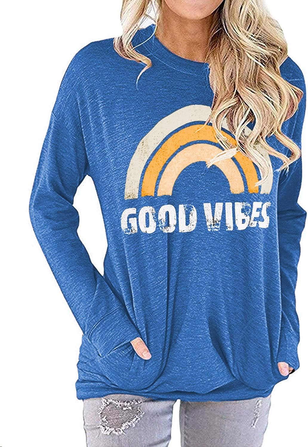 Hount Womens Casual Loose Fit Shirts Long Sleeve Comfy T-Shirts Pullover Sweatshirts with Pockets