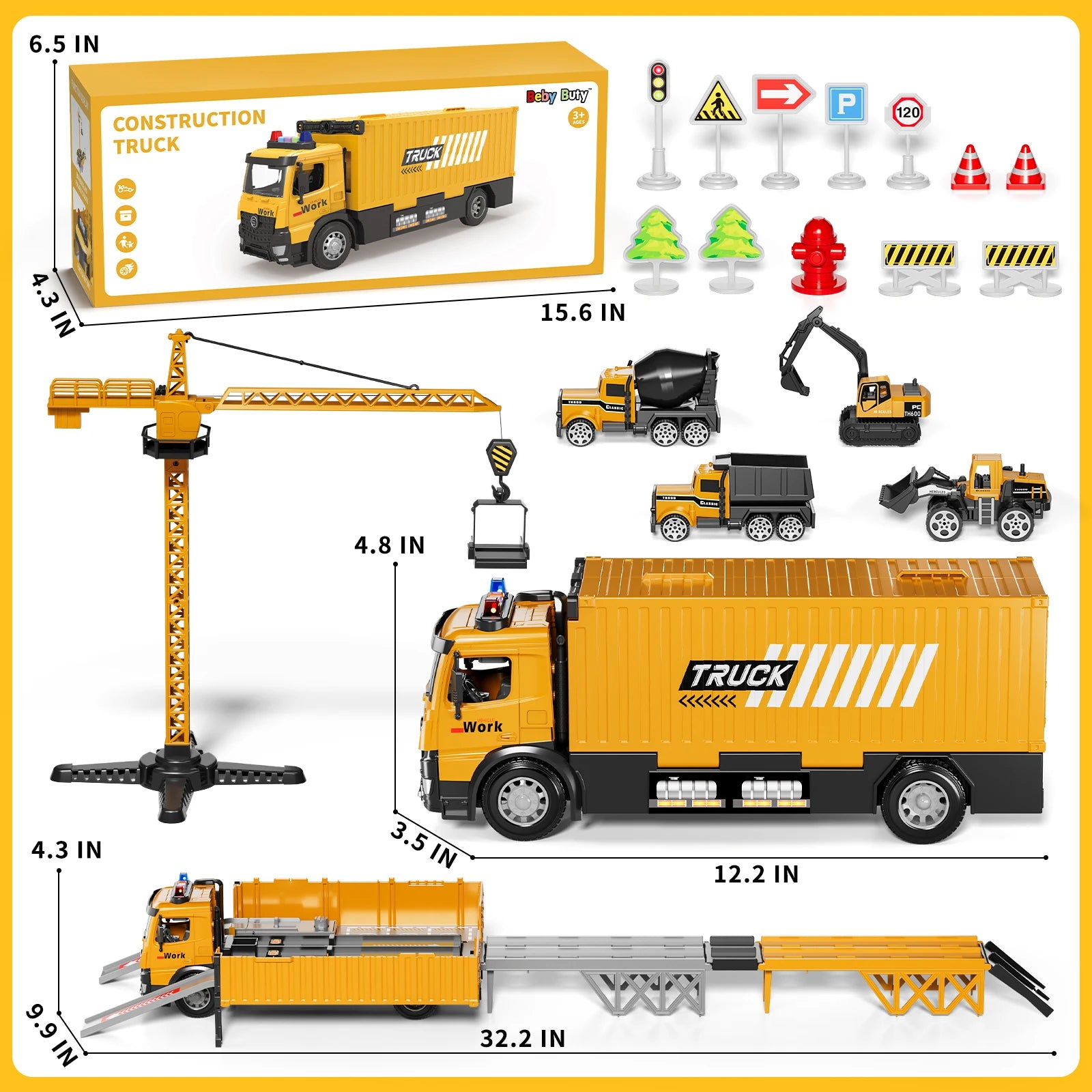 Ultimate Carrier Truck Race Track Set - Construction Toy for Boys Aged 3-8 with Tower Crane and Transport Cars