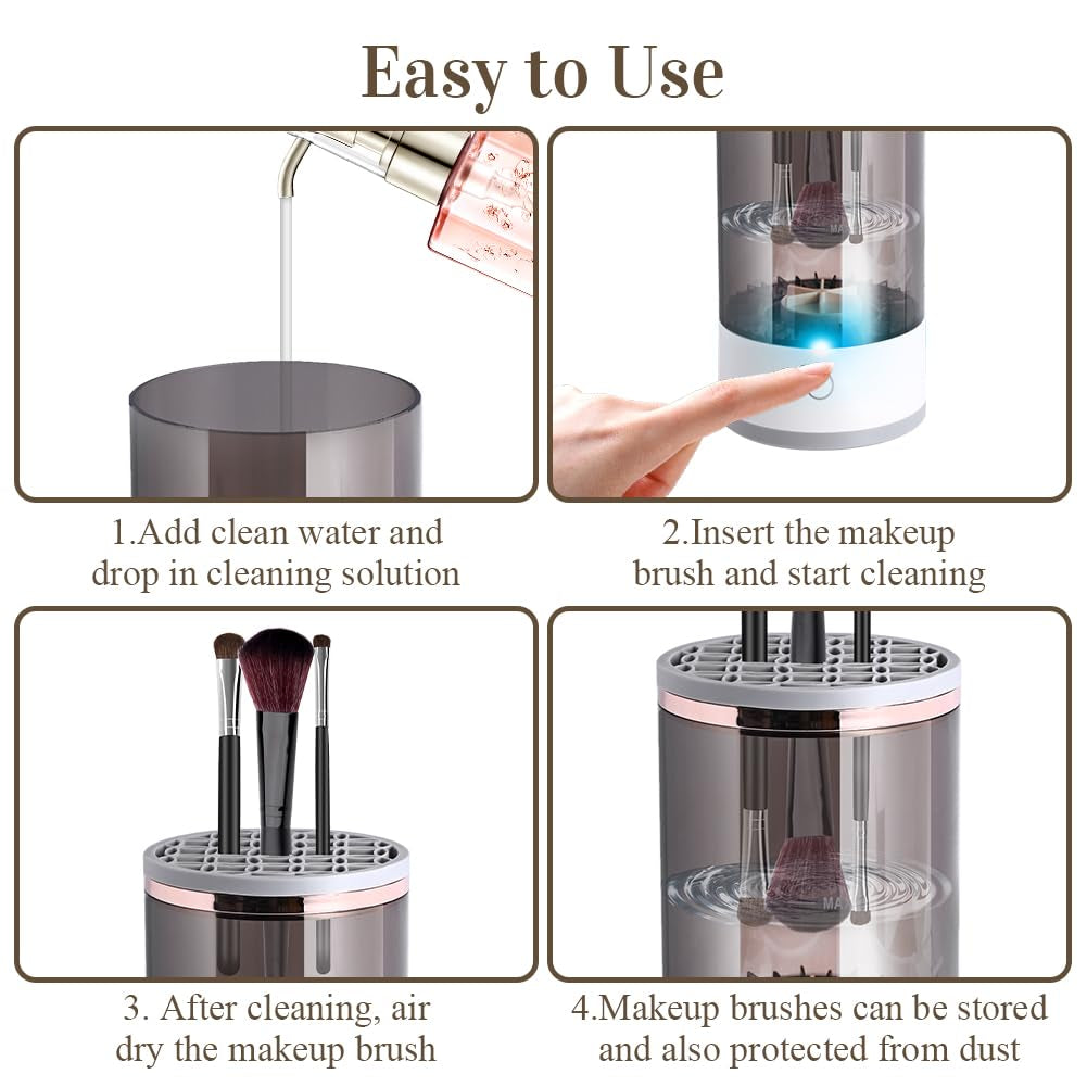 Abnaok Electric Makeup Brush Cleaner - Automatic Brush Cleaning Machine with Mat, Perfect Gift for Women and Wives, Compatible with All Makeup Brush Sizes