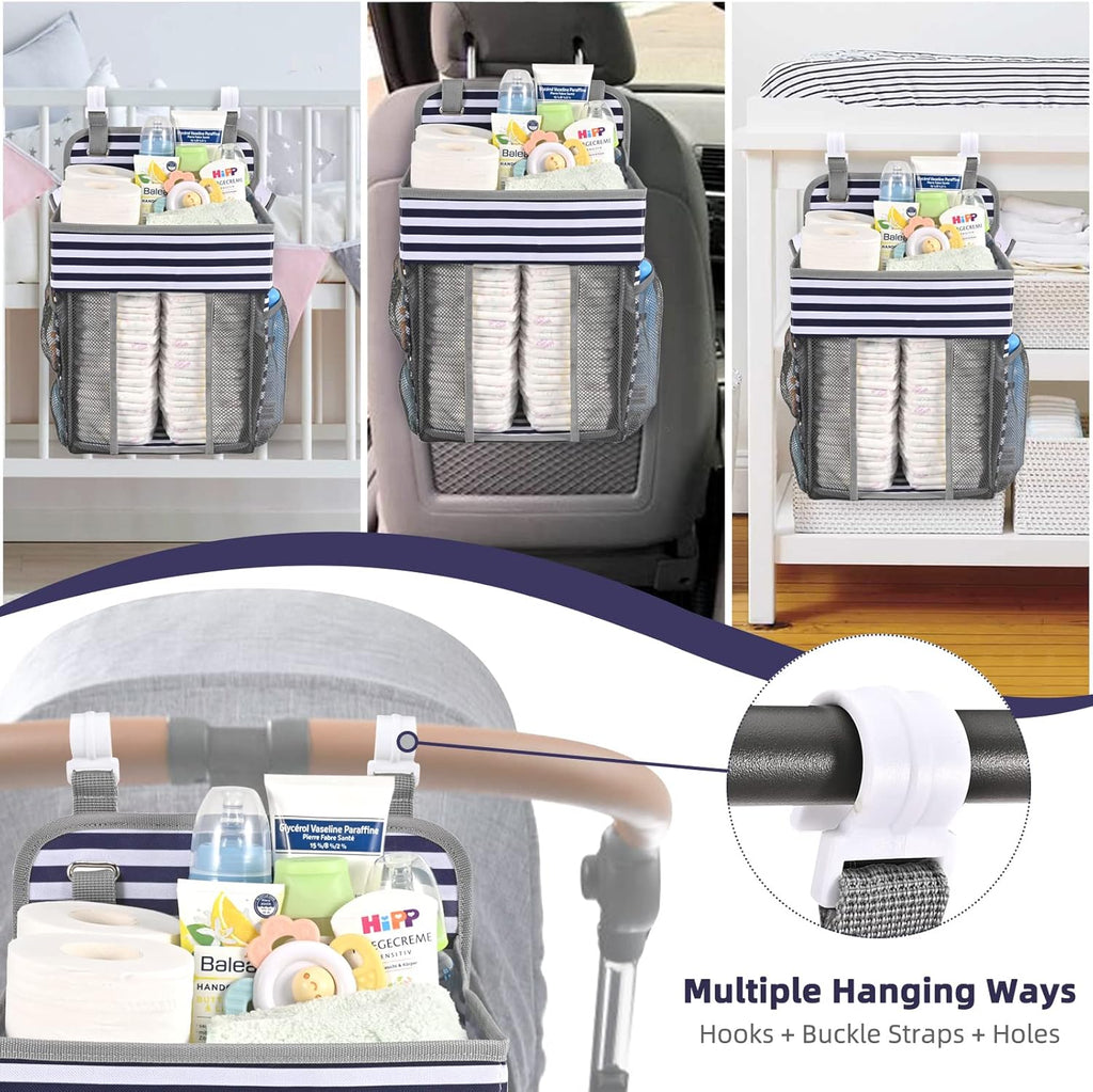 Hanging Diaper Caddy Organizer | Diaper Holder and Crib Organizer| Diaper Stacker for Changing Table, Crib, Wall & Bassinet