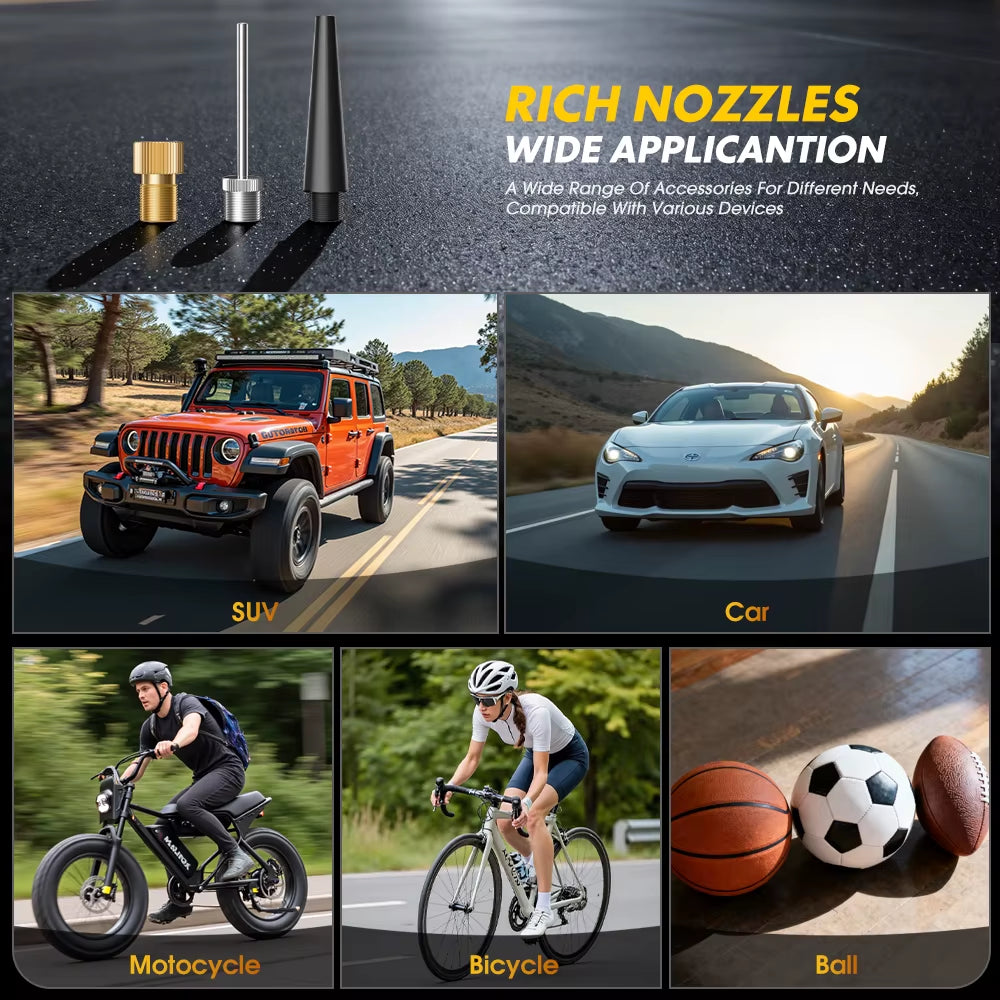CARSUN Portable Tire Inflator Rechargeable Electric Inflator for Car Bicycle Digital Air Compressor Football Ball Inflator Pump