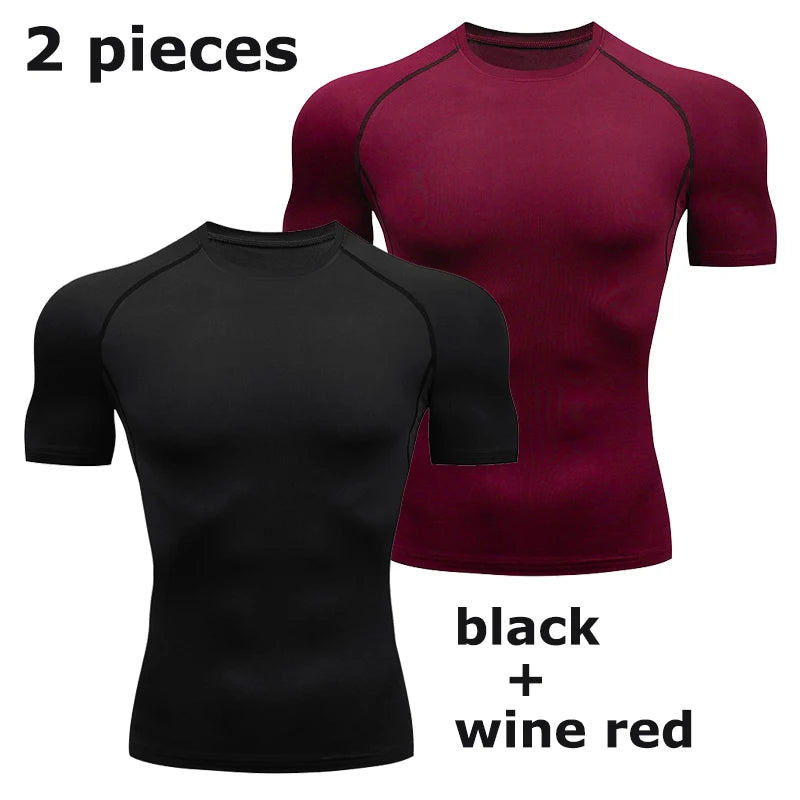 Men'S Compression Shirts Summer Short Sleeves Tees T-Shirt Gym Workout Fitness Running Tops Undershirts Baselayer Sportswear