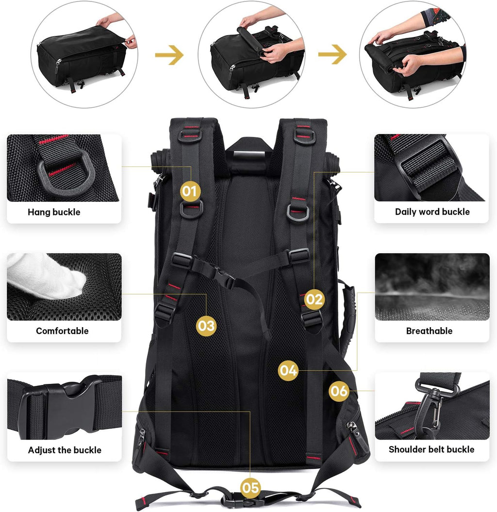 KAKA 35L Travel Backpack & Duffle Bag - Durable Convertible Design for 15.6" Laptops - Perfect for Men & Women