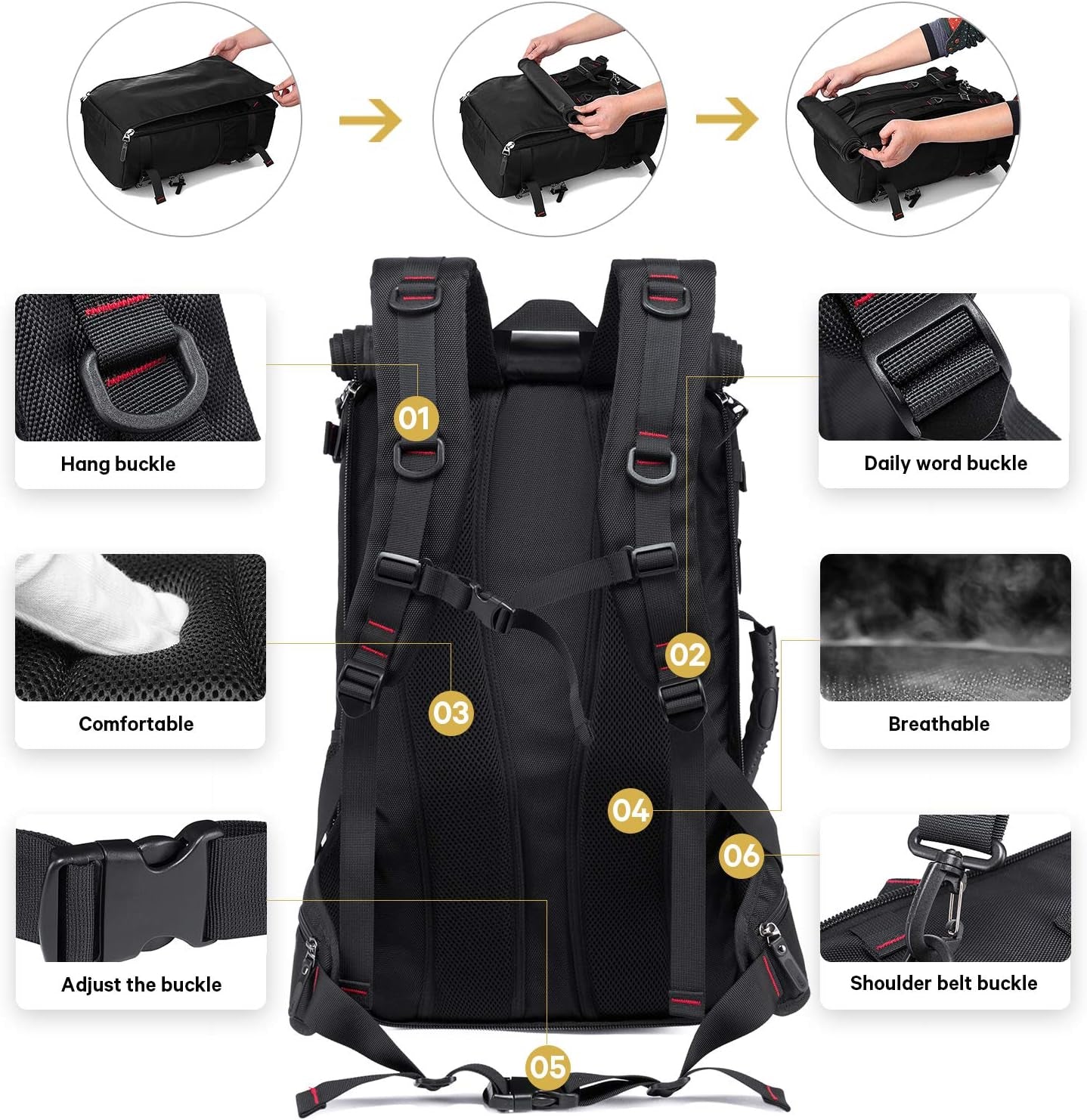 KAKA 35L Travel Backpack & Duffle Bag - Durable Convertible Design for 15.6" Laptops - Perfect for Men & Women
