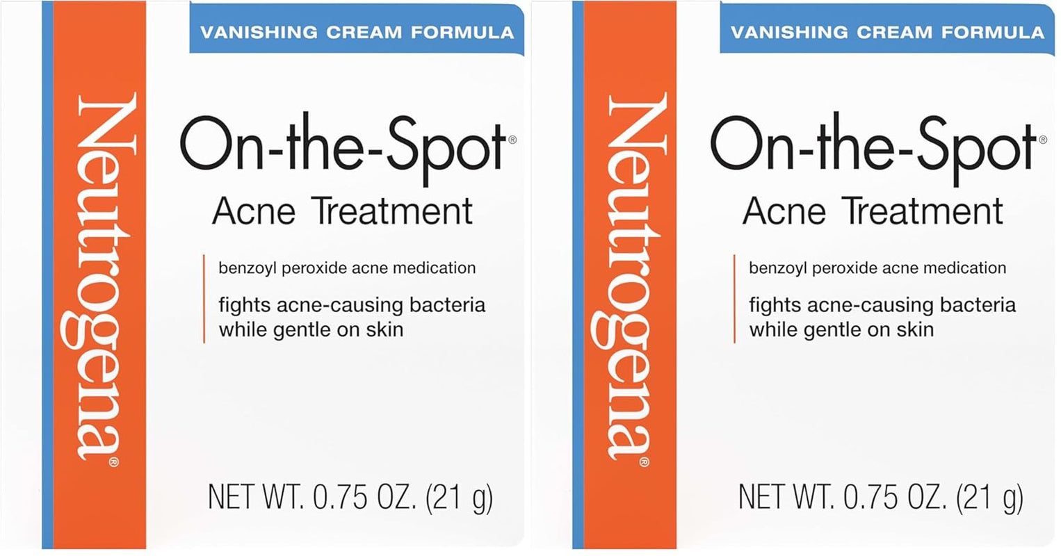Neutrogena On-The-Spot Acne Spot Treatment Cream with 2.5% Benzoyl Peroxide, Gentle Face Blemish Medicine for Acne-Prone Skin, Vanishing Formula, Clinically Proven Day-1 Results, 0.75-Ounce Tube
