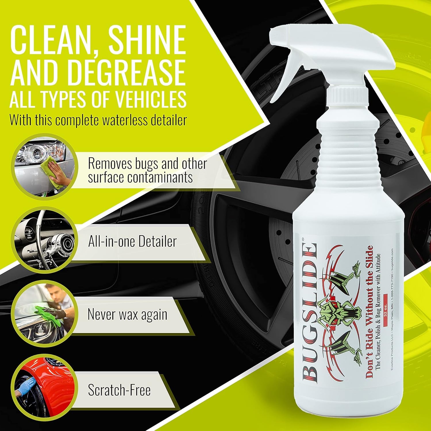 Ultimate Bugslide All-Purpose Car Cleaner & Detailer Spray – 32 Oz for Interior & Exterior Shine, Degreasing, and Polishing, Effortlessly Wipes Away Bugs on All Surfaces!