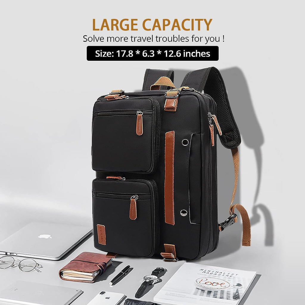 MOLNIA 3-in-1 Versatile Laptop Bag for Men - 17.3 Inch Backpack, Briefcase, and Messenger Bag - Stylish and Functional Computer Bag for Both Men and Women - Sleek Black Design