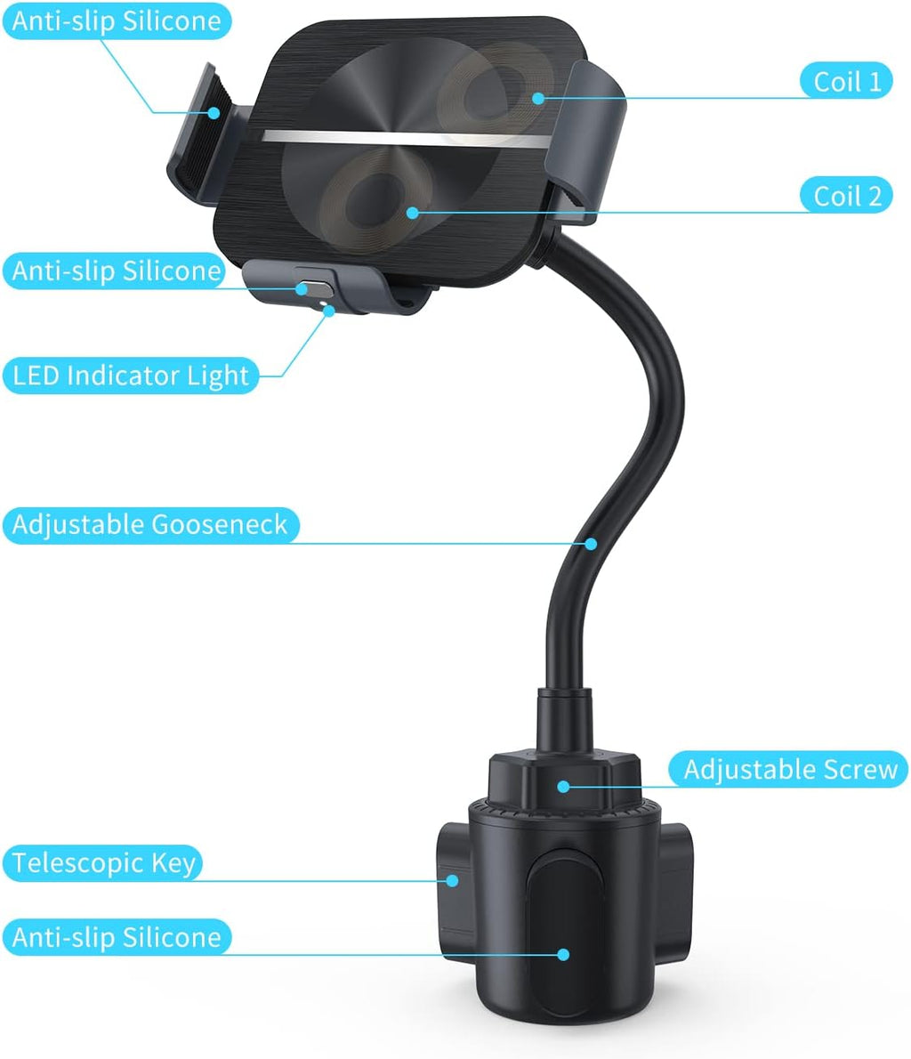 Wireless Car Charger for Z Fold 7/6/5/4/3/2, Dual Coil Cup Holder Phone Mount, Wireless Car Charger for Tesla, Auto Clamping Fast Charging for Iphone 16/15/14(Not Fit for Pixel Fold)