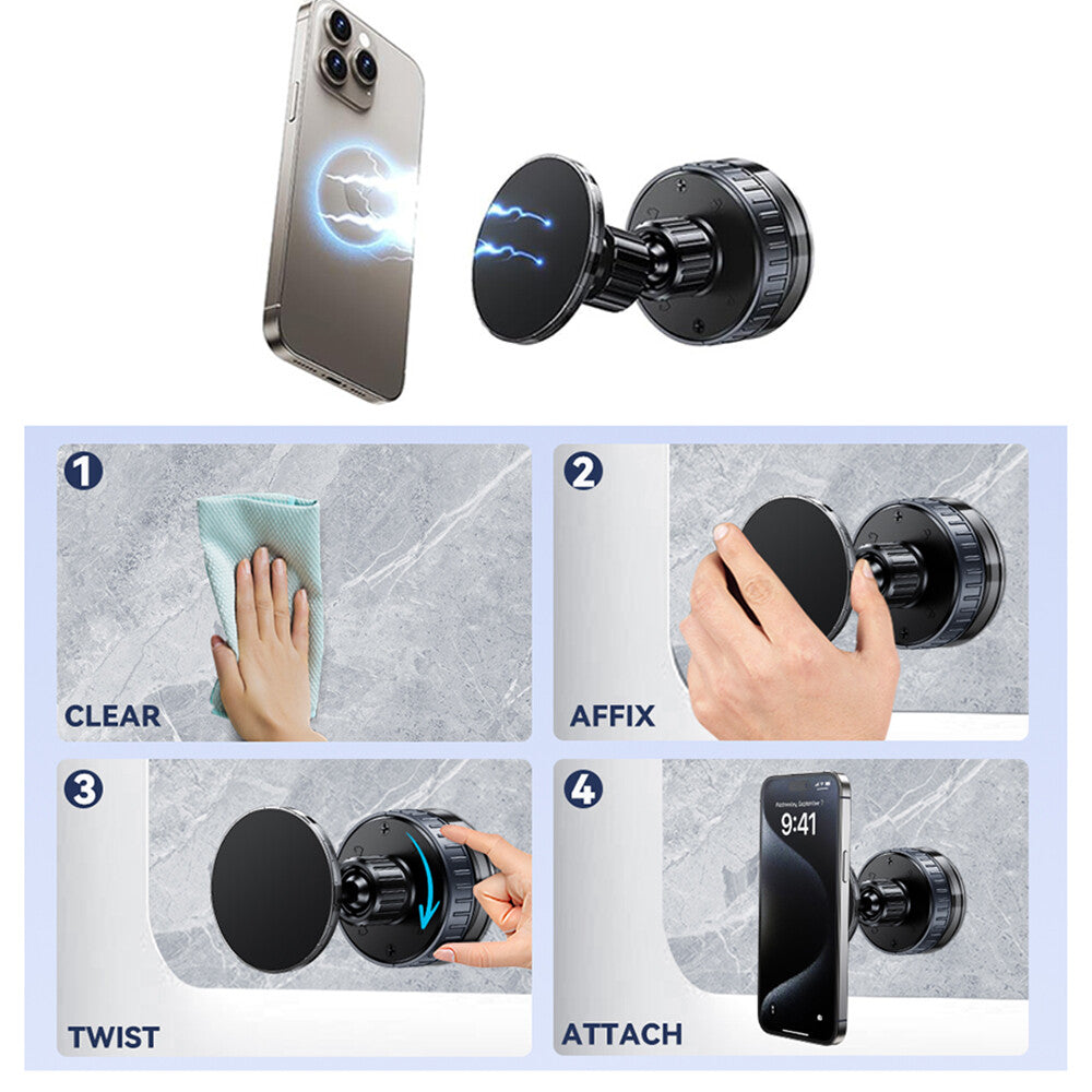 Magnetic Vacuum Car Phone Holder and Wall/Table Mount for MagSafe Compatibility