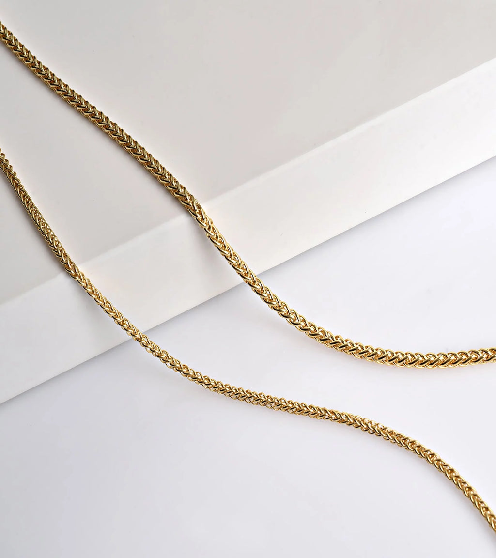 Jewelry Atelier Gold Chain Necklace Collection - 14K Solid Yellow Gold Filled round Wheat/Palm Chain Necklaces for Women and Men with Different Sizes (2.5Mm, or 3.2Mm)