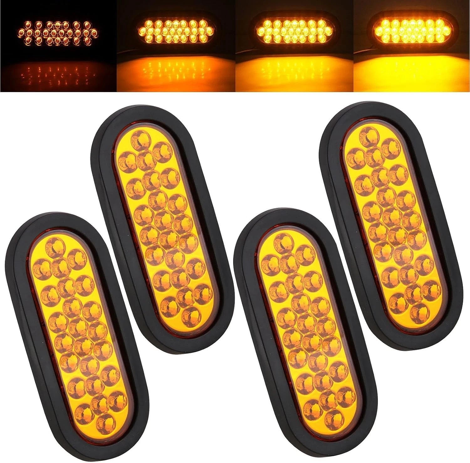 4-Pack 6-Inch Oval Amber LED Strobe Lights with 24 Recessed Mounts