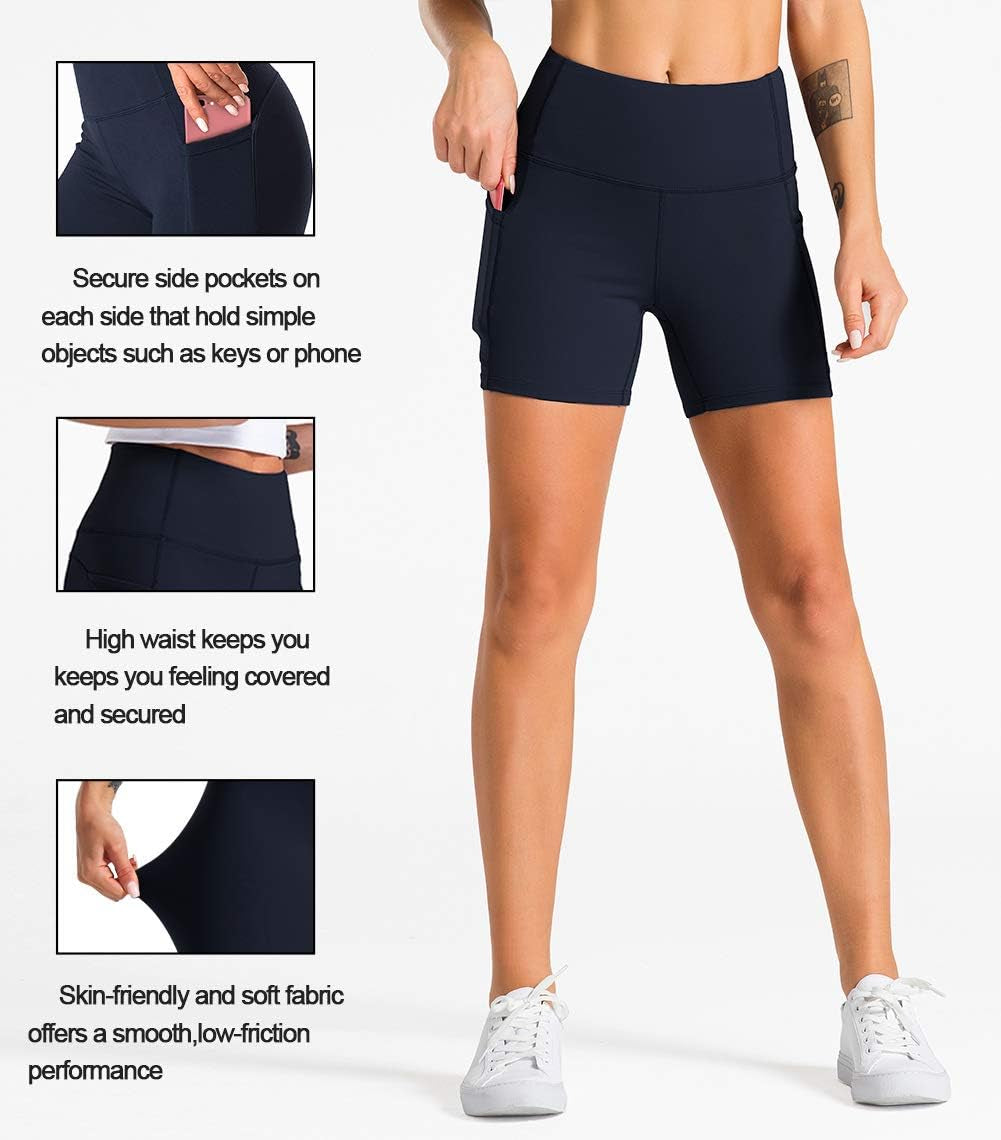 Dragon Fit Women'S High Waist Workout Shorts with 2 Side Pockets Stretch Tummy Control Athletic Shorts for Gym Yoga Running
