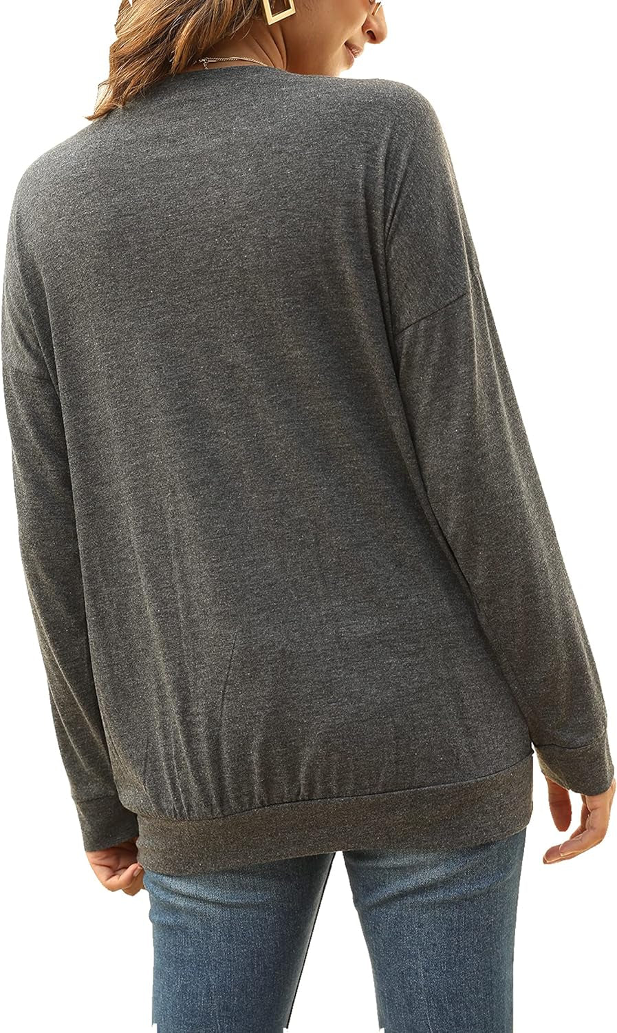 Hount Womens Casual Loose Fit Shirts Long Sleeve Comfy T-Shirts Pullover Sweatshirts with Pockets