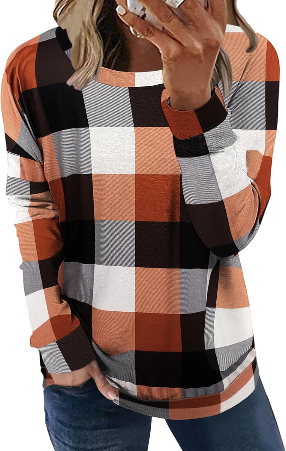 Hount Womens Casual Loose Fit Shirts Long Sleeve Comfy T-Shirts Pullover Sweatshirts with Pockets