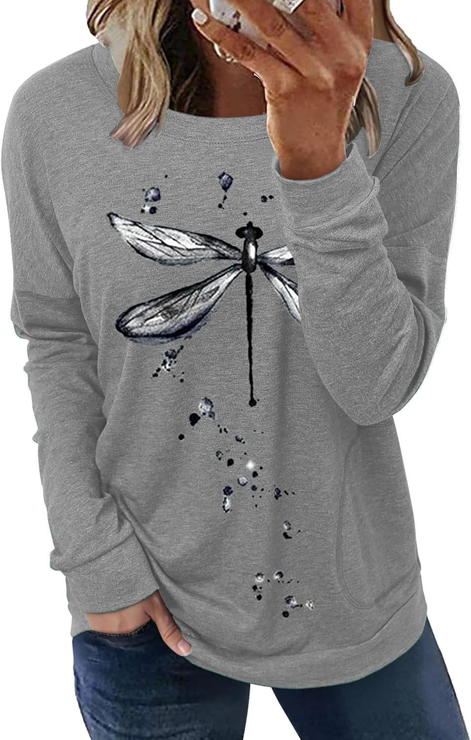 Hount Womens Casual Loose Fit Shirts Long Sleeve Comfy T-Shirts Pullover Sweatshirts with Pockets