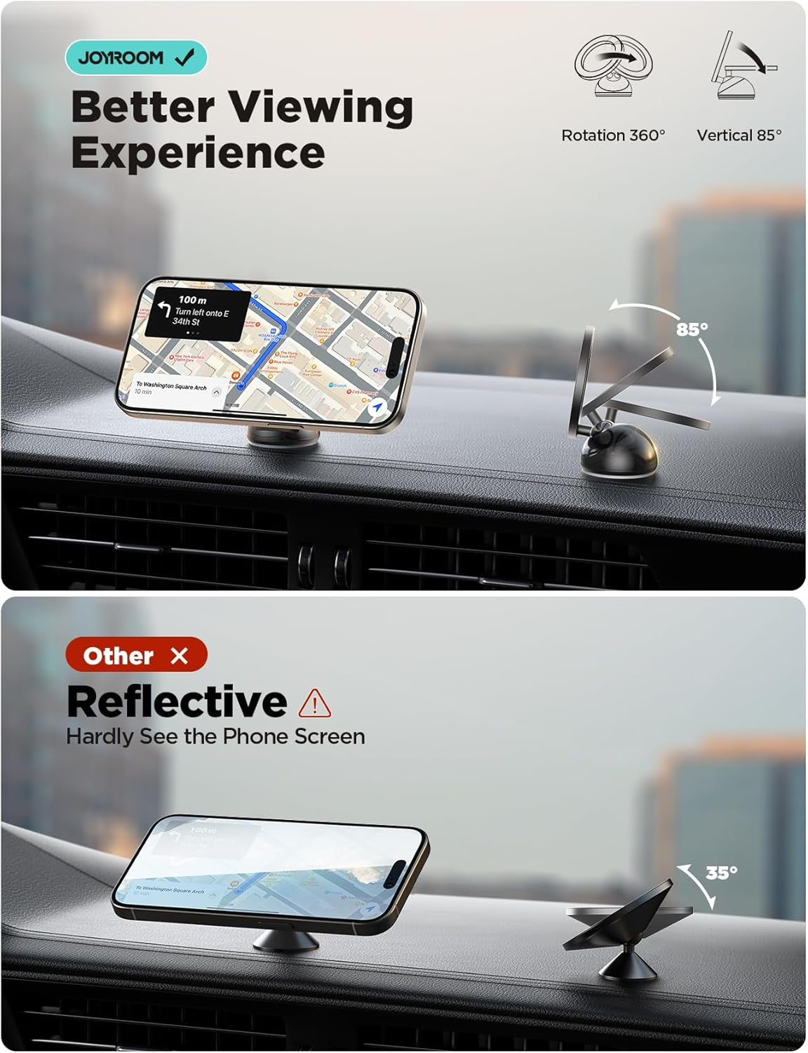 JOYROOM Magnetic Car Mount for MagSafe - All-Metal Strong Magnet Phone Holder for iPhone 16/15/14/13/12 - Perfect for Dash Installation