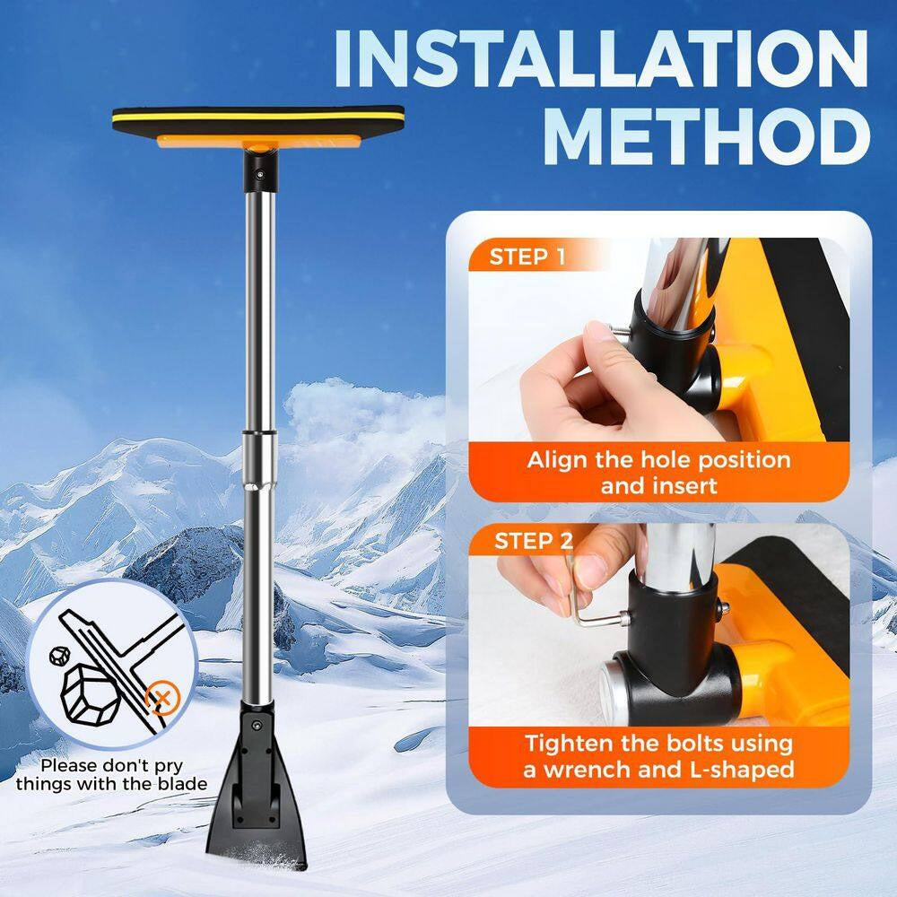 32.5 In. Aluminum Handle Foam Head ABS Rake Telescoping Snow Brush with Ice Scraper for Car SUV and Truck