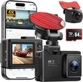 4K Dash Cam Front and Rear, STARVIS 2 Night Vision, Free 64GB Card, 5Ghz Wifi with App, Built-In GPS, Dash Camera for Cars 170° Wide Angle, 3" IPS Screen, Loop Recording, 24H Parking Monitor
