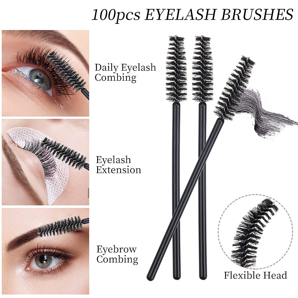 100 Pack Disposable Mascara Wands - Eyelash Brush Applicators for Flawless Makeup Application (Black Handle)