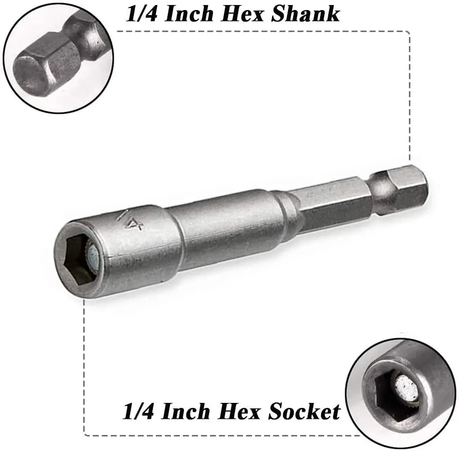 6Mm-15Mm Impact Socket Magnetic Nut Screwdriver 1/4 Hex Key Set Drill Bit Adapter for Power Drills Impact Drivers Socket Kit