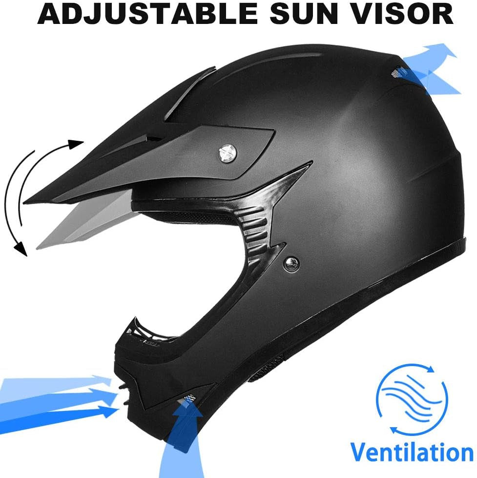 ILM Youth Kids ATV Motocross Helmet Goggles Sports Gloves Dirt Bike Motorcycle off Road DOT Approved B07 (Youth-L, Matte Black)