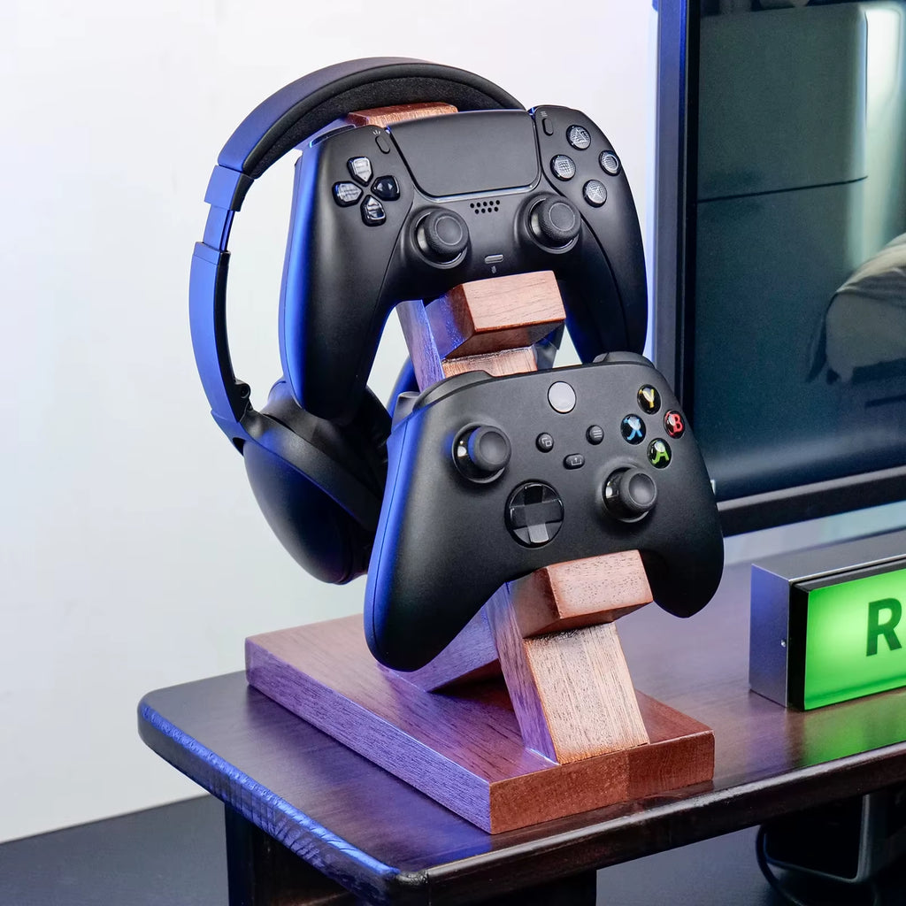Stylish Wood Headphone Stand - Perfect Gaming Headset Holder & Accessory Gift for AirPods, PS5, Xbox