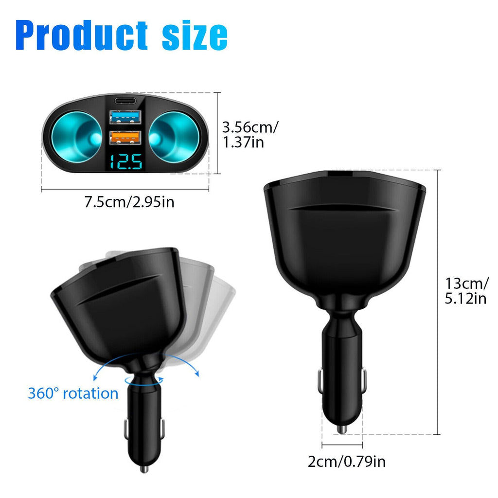 Dual USB Car Cigarette Lighter Socket Splitter Power Adapter with LED Indicator