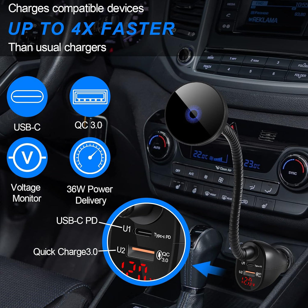DACK Mag-Safe 15W Car Cigarette Lighter Wireless Charger, Magnetic Auto-Alignment Air Vent Mount Holder with Dual Port PD&QC3.0 Fast Charging for Iphone 13/13 Pro/ 13 Pro Max/12 Series