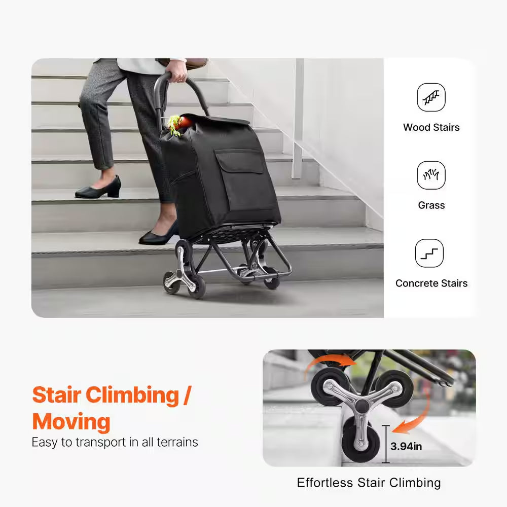 Stair Climber Trolley Dolly,36L Folding Shopping Cart,110Lbs. , Grocery Cart Trolley Laundry Handcart, Black
