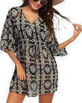 Newshows Women Swim Cover up Summer Swimsuit Hawaiian Beach Bikini Swimwear Chiffon Bathing Suit Tunic Dress (Floral 16, Large)