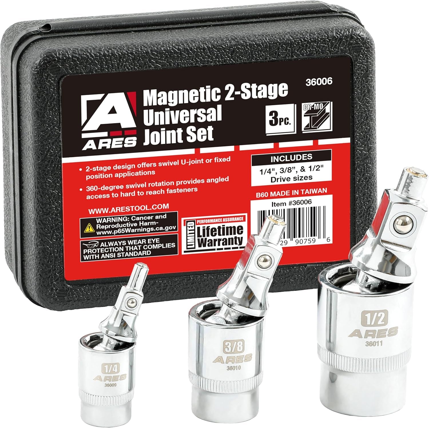 ARES 71270 Premium 10-Piece Socket Accessory Set - Durable Chrome Vanadium Steel with Mirror Finish - Includes Essential Adapters, Extensions, and Universal Joints