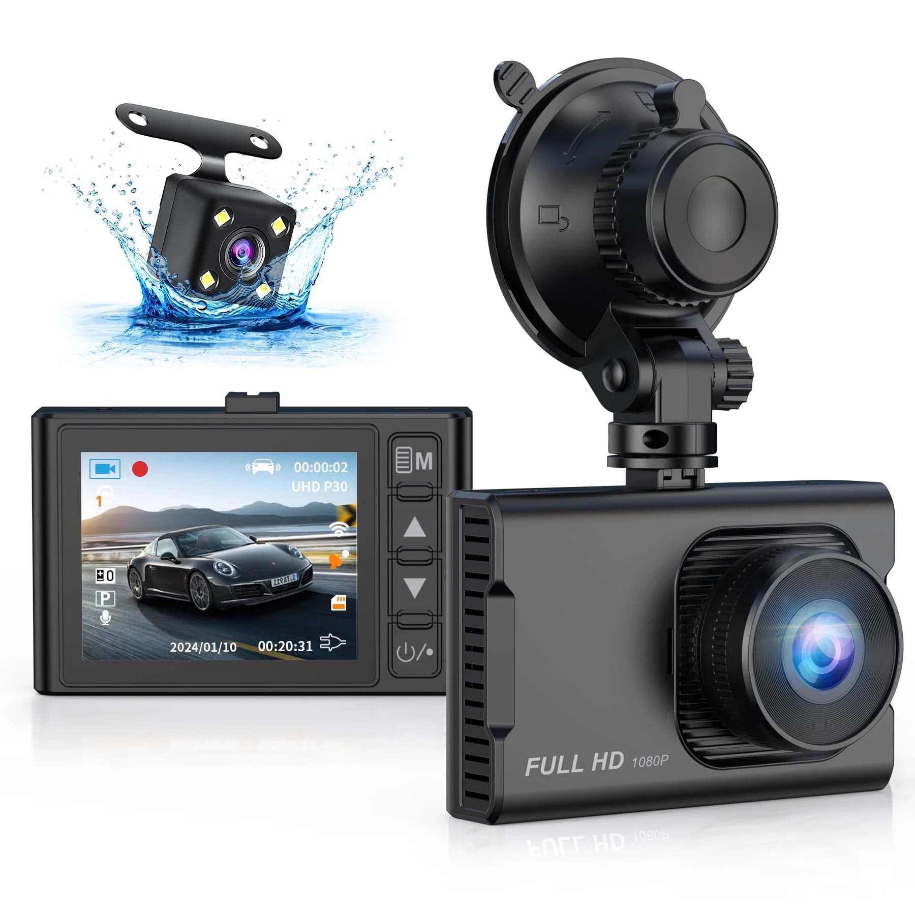 Open Box NEXPOW Dash Cam Front and Rear, 1080P Full HD Dash Camera, Dashcam with Night Vision, Car Camera with 3-Inch LCD Display, Parking Mode, G-Sensor, Loop Recording, WDR