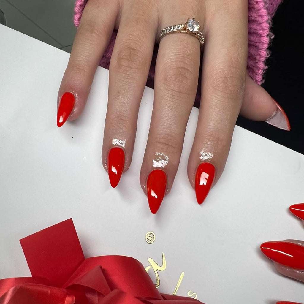 Vibrant Orange Red Almond Press-On Nails - Reusable Medium Length Acrylic Stiletto Nails for Women & Girls