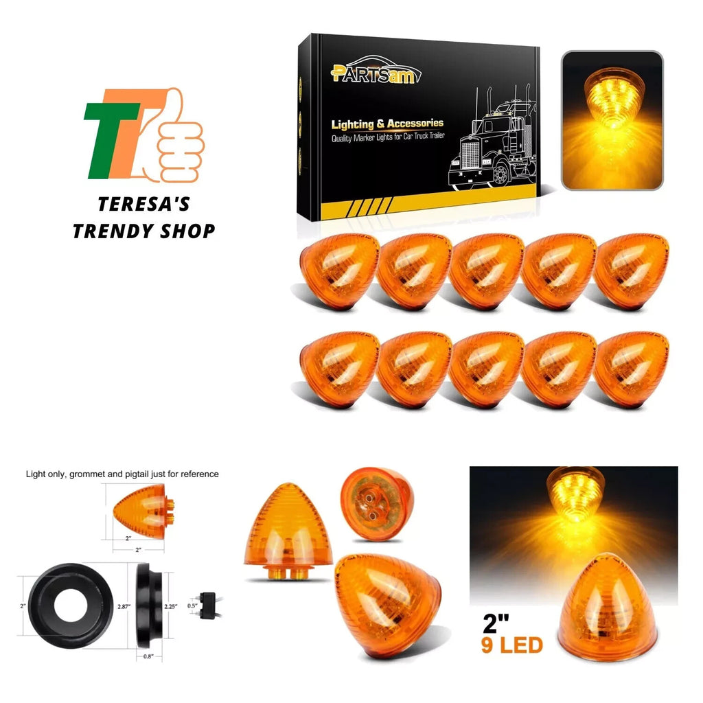 10-Pack 2-Inch Amber 9-LED Side Marker Lights, Round Beehive Design
