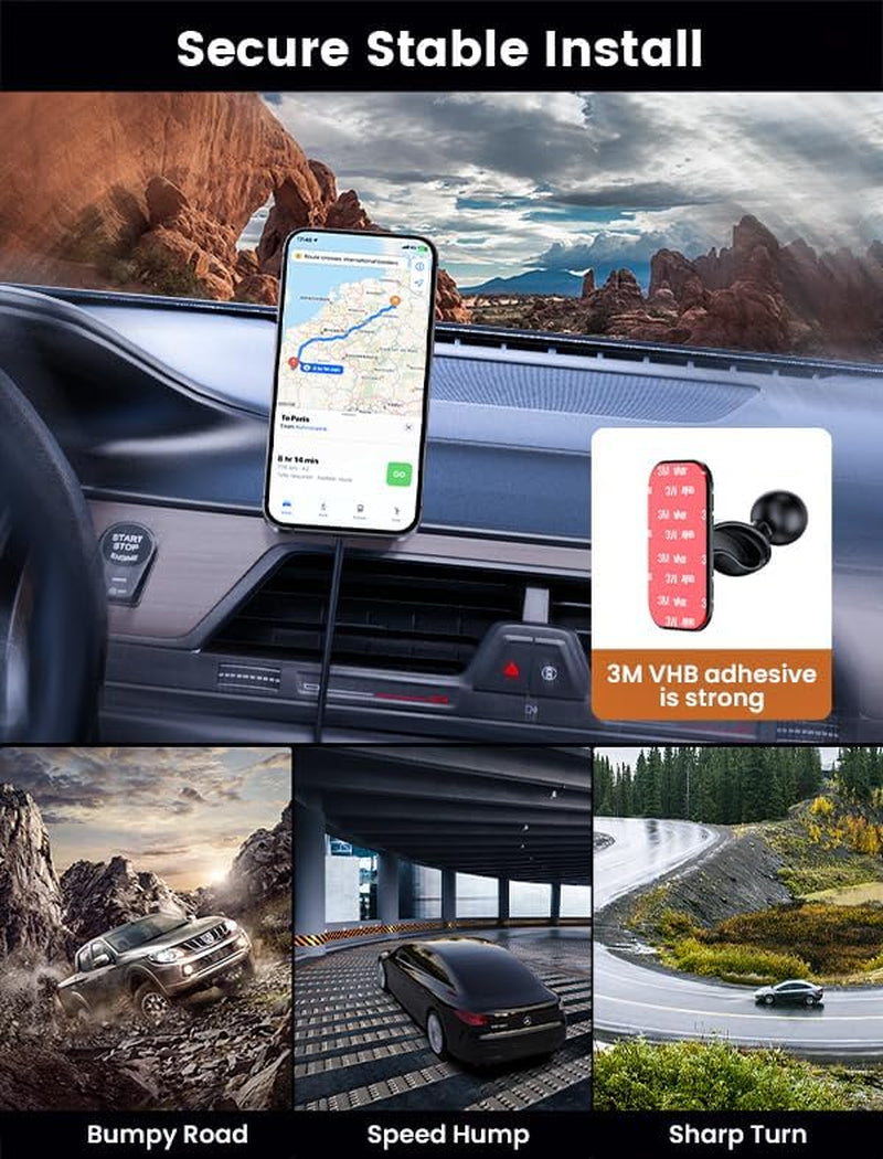 MOKPR for Magsafe Car Mount Charger-15W Wireless Car Charger-Magnetic Car Phone Holder for Dash Air Vent-Led RGB Handsfree Car Mount Fast Car Charger for Iphone 14/13/12 Series