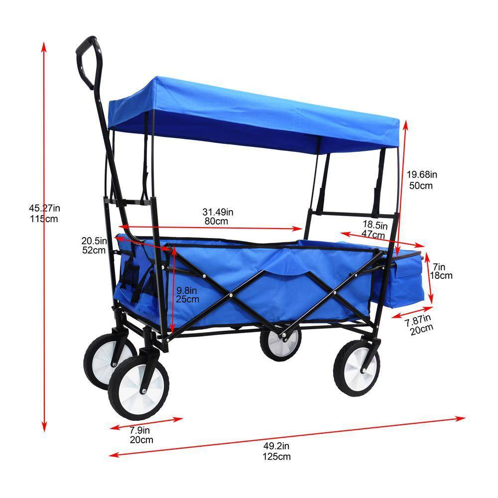 3.6 Cu. Ft. Blue Metal Garden Cart, Shopping Folding Wagon