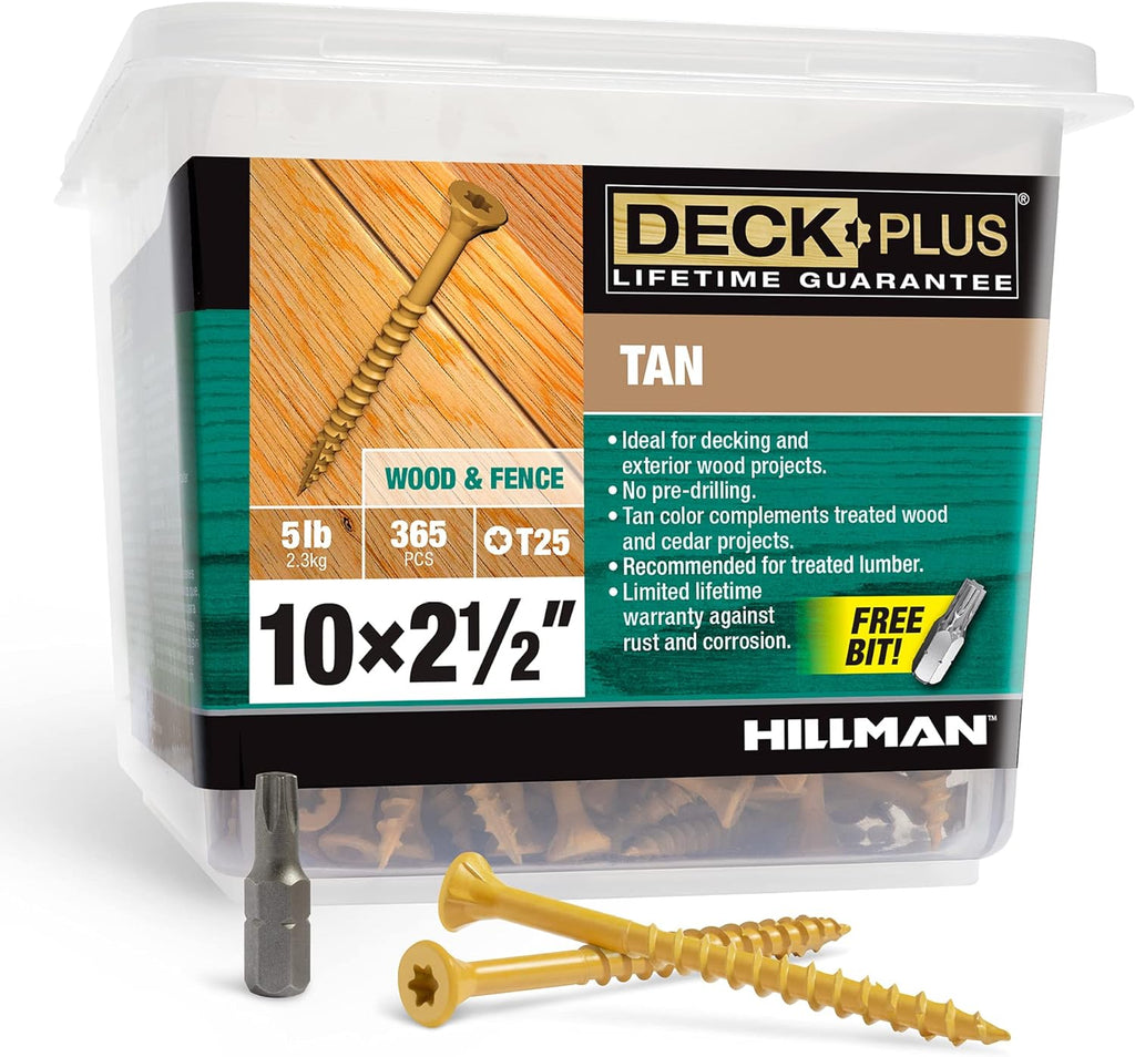 Premium Rust-Resistant Tan Deck Screws - 2-1/2" #10 Coarse Thread with Torx Drive - 365 Pieces, 5 lb Box