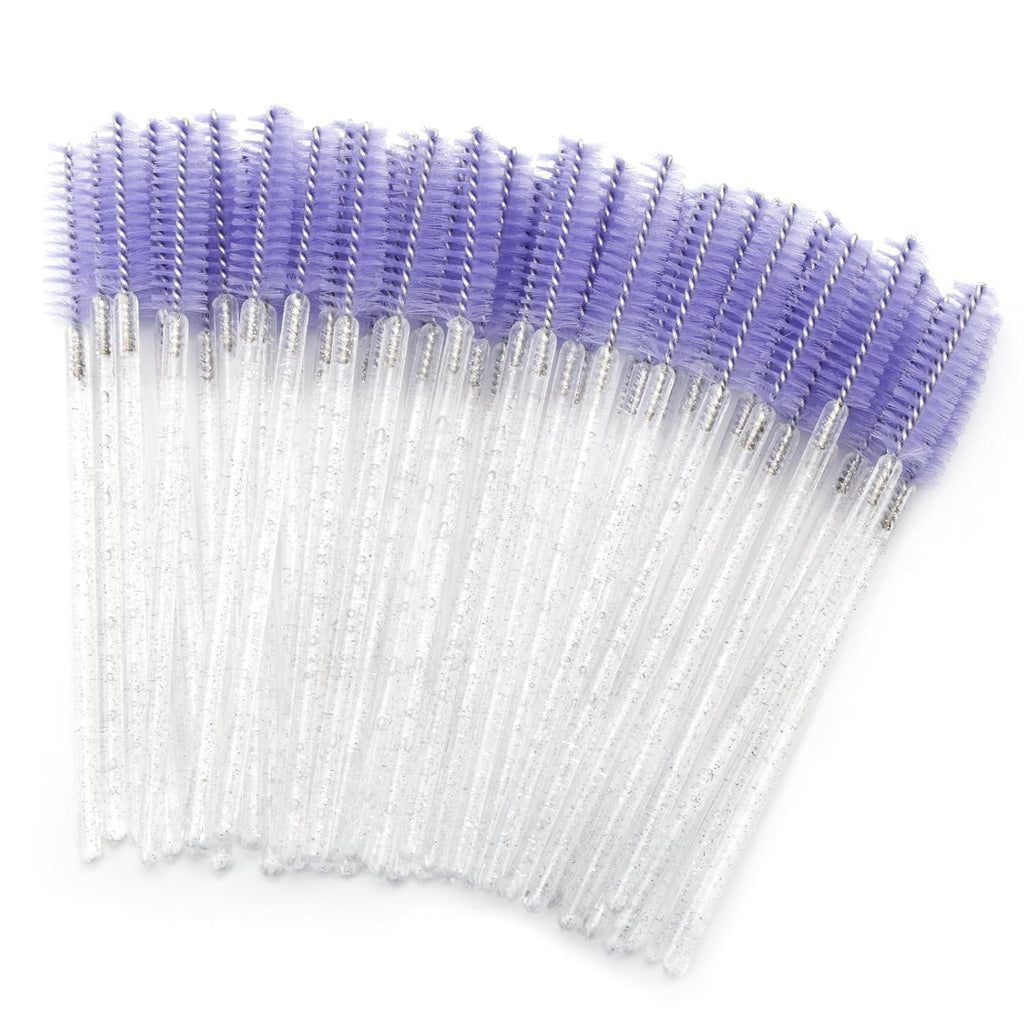 GCQQ 50PCS Crystal Mascara Wands, Disposable Eyelash Eyebrow Spoolie, Benable and Lightweight Eyelash Brush, Mascara Brushes for Makeup Eyelash Extensions (White+Purple)