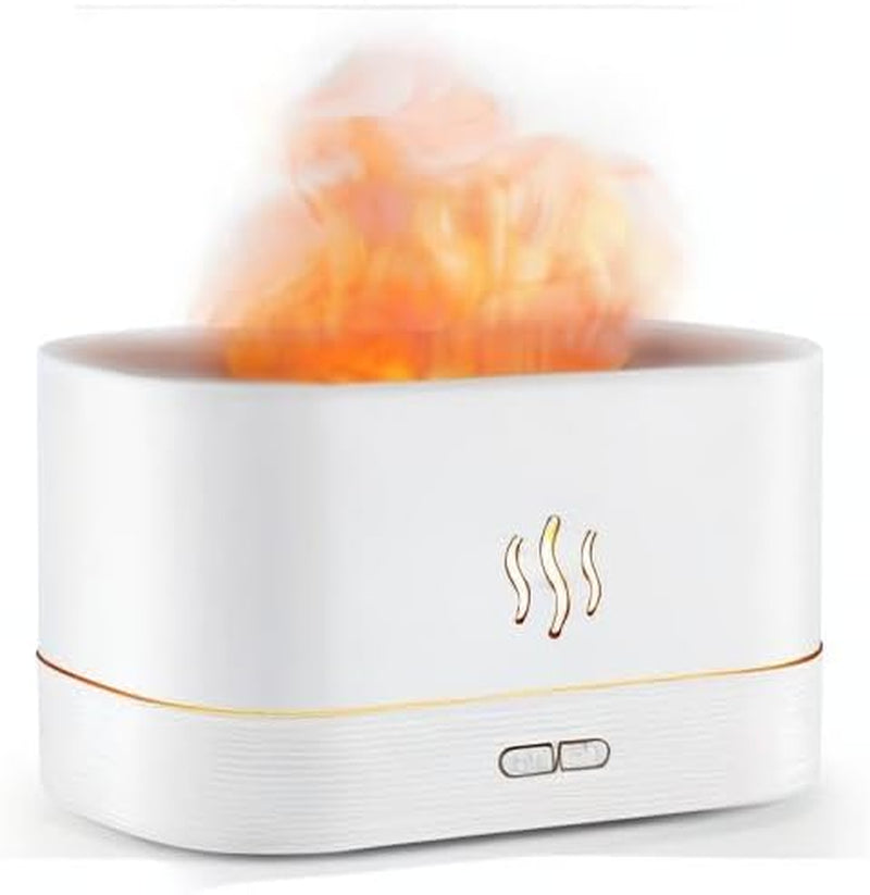 Flame Effect Essential Oil Diffuser & Humidifier - 180ML Auto Off, 2 Brightness Modes for Home, Office, Spa & Gym (White)