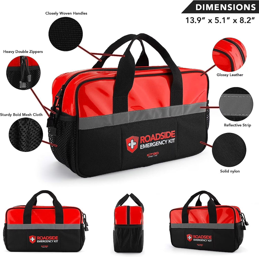 Car Emergency Kit, Premium Roadside Rescue Essentials, Ideal Car Road Safety Kit for Trucks, Rvs, Etc. (Red)