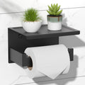 Sleek Matte Black Toilet Paper Holder with Shelf - Self-Adhesive or Wall-Mount for Stylish Bathrooms