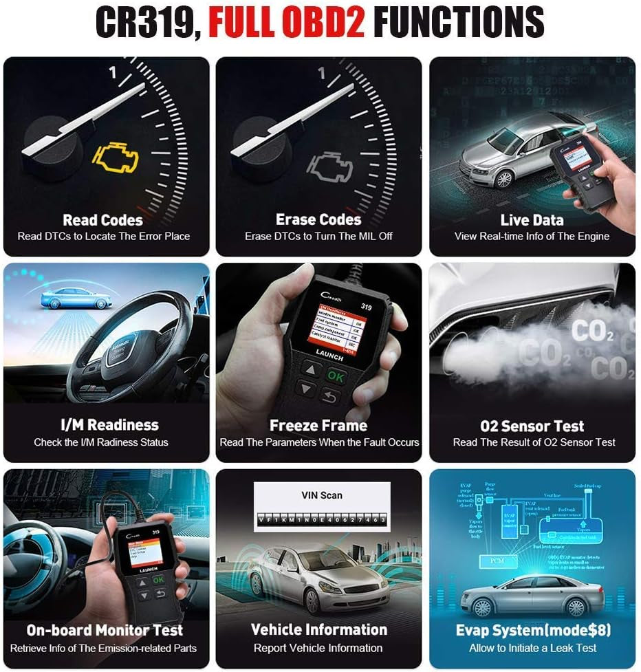 Launch OBD2 Scanner CR319 Check Engine Code Reader with Full OBD2 Functions