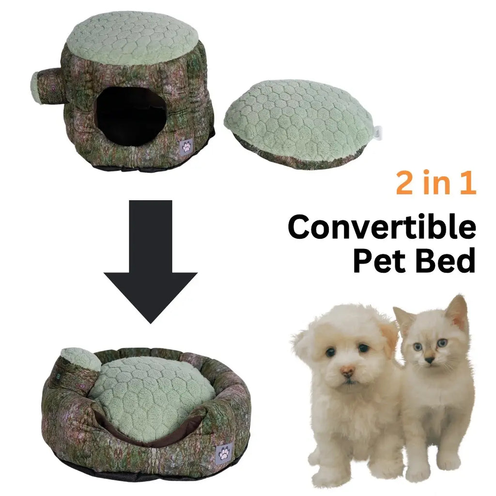 Allpets Convertible Tree Trunk Pet Bed for Dogs, Cats, Rabbits, and Small Animals