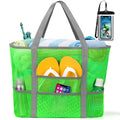 Livhil Mesh Beach Bag Rope Handles, Mesh Tote Bag for Women Contains Wicker Oversized Beach Tote Bag with 9 Small Pockets (Green)