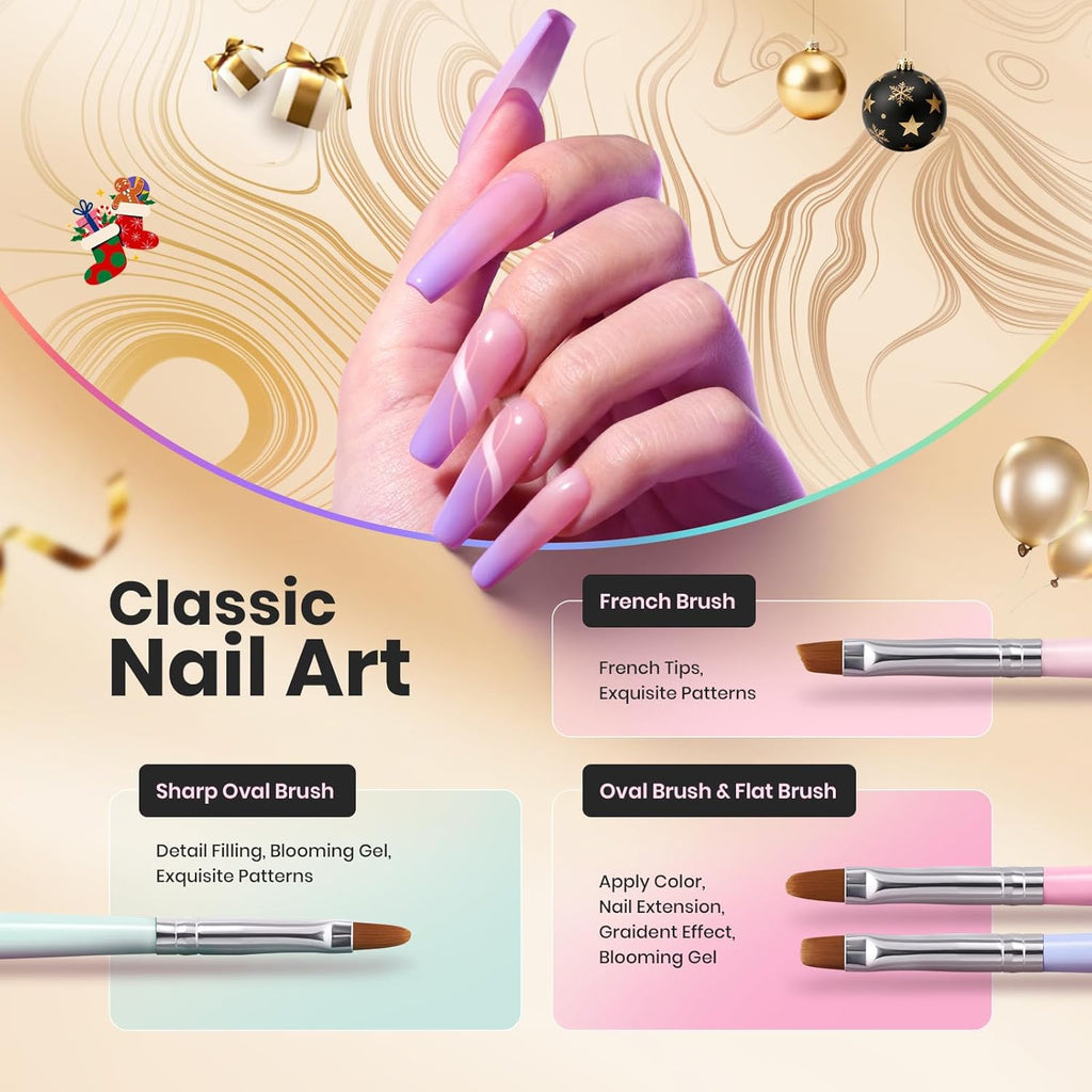 Beetles 6-Piece Nail Art Brush Set - Professional Gel Polish Tools with Wood Alloy Handles for Stunning DIY Manicures, Perfect Gift for Women