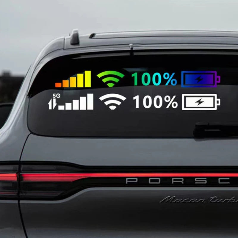 Reflective Vinyl Decals for Car and Motorcycle Windshields - 100% Battery Pattern WiFi Signal Stickers and Accessories