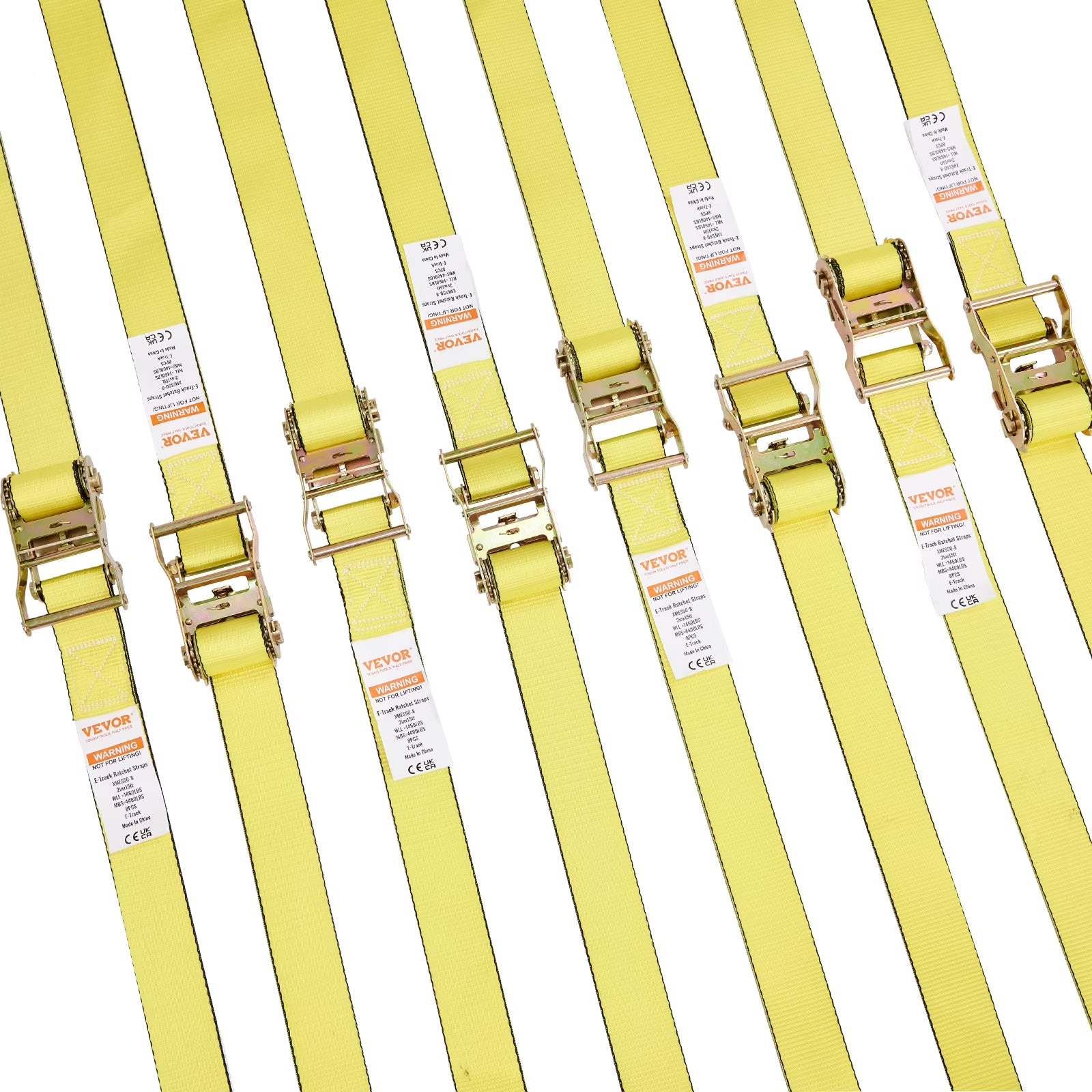 Ratchet Tie down Straps (8PK), 4400 Lb Break Strength, E-Track Endless Ratchet with 8 Premium 2" X 15' Rachet Tie Downs Heavy Duty, for Moving Securing Cargo, Appliances, Lawn Equipment